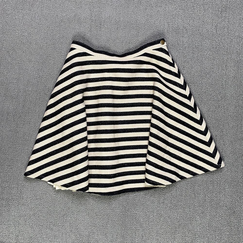 Anthropologie Greylin Skirt Womens Sz 0‎ XS Black Ivory Stripe Swing Skater 17"